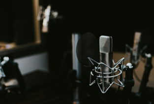 macro photography of silver and black studio microphone condenser