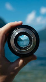 person holding camera lens